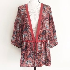 Pleione Floral Paisley Drawstring Kimono - Sz Lg
